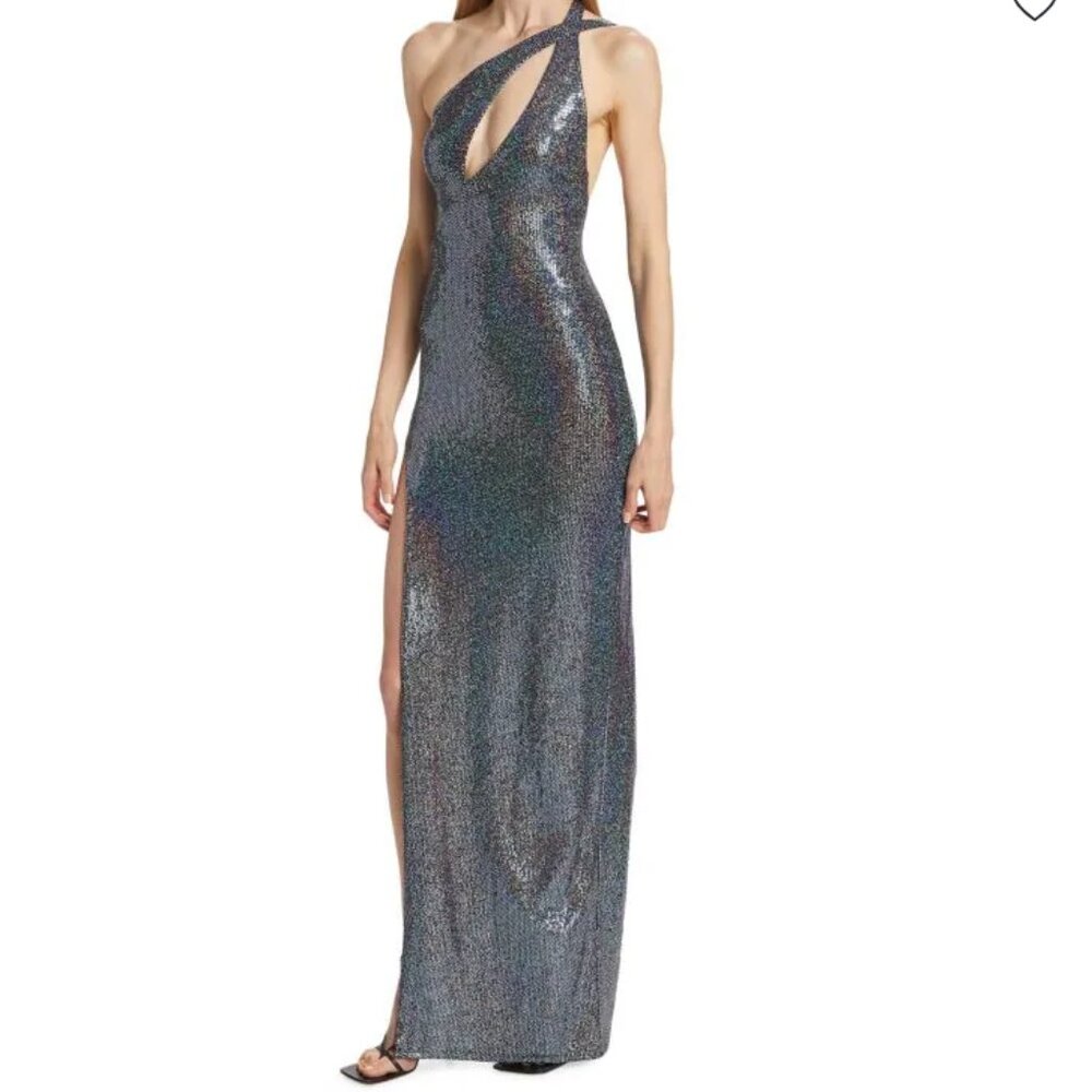 The Sei Iridescent One-Shoulder Slit Gown in Galaxy NWT